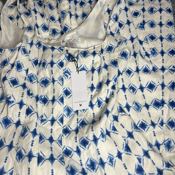 NWT CHRISTIAN LACROIX linen geometric Print Sleeveless fit flare Dress XS $498 - Picture 12 of 14